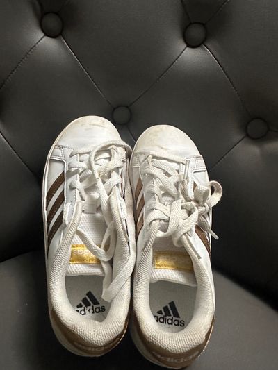 Adidas White Sneakers With Brown Stripes