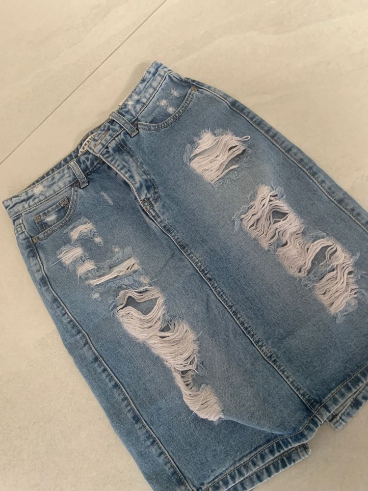 Distressed Denim Skirt 4
