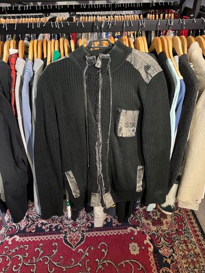 Black Zip-Up Sweater With Patch Details