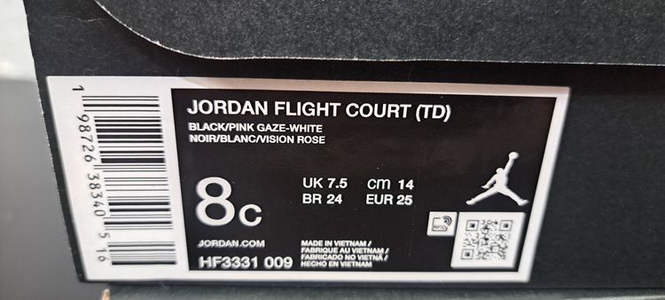 Jordan Flight Court (TD) UK 7.5 EUR 25 Black Pink Gaze White Brand New Full Box image 7