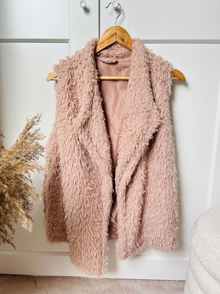 Victoria's Secret PINK Futerkowa kamizelka długa brudny róż jesienna | pink sleeveless faux fur vest product image