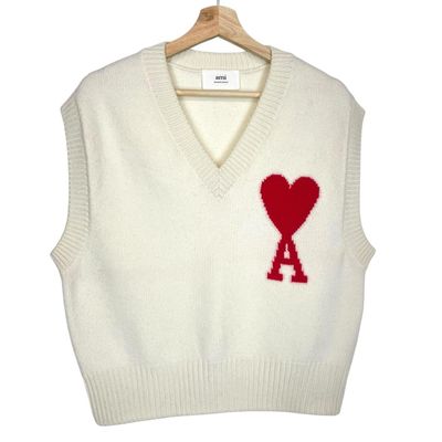 AMI Paris Ami De Coeur Wool Knit Sweater Vest Small