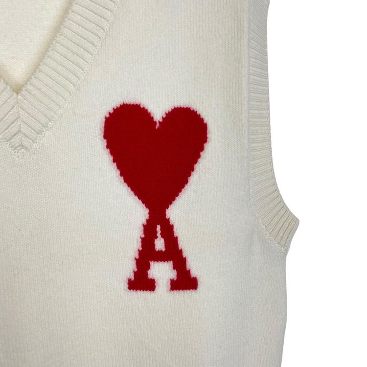 AMI Paris Ami De Coeur Wool Knit Sweater Vest Small imagen 5