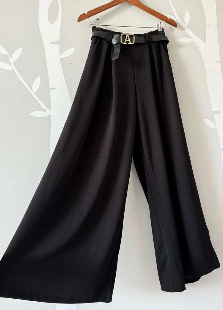 Other Czarne eleganckie spodnie szwedy z szerokimi nogawkami z paskiem casual product image