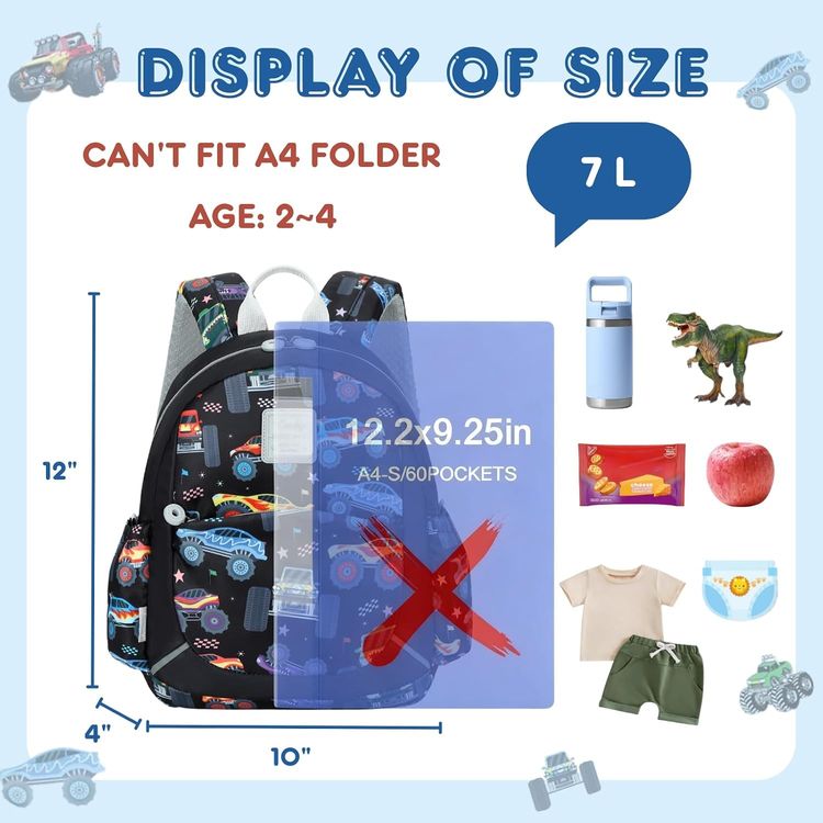 Kids Backpack With Monster Truck Pattern image 4