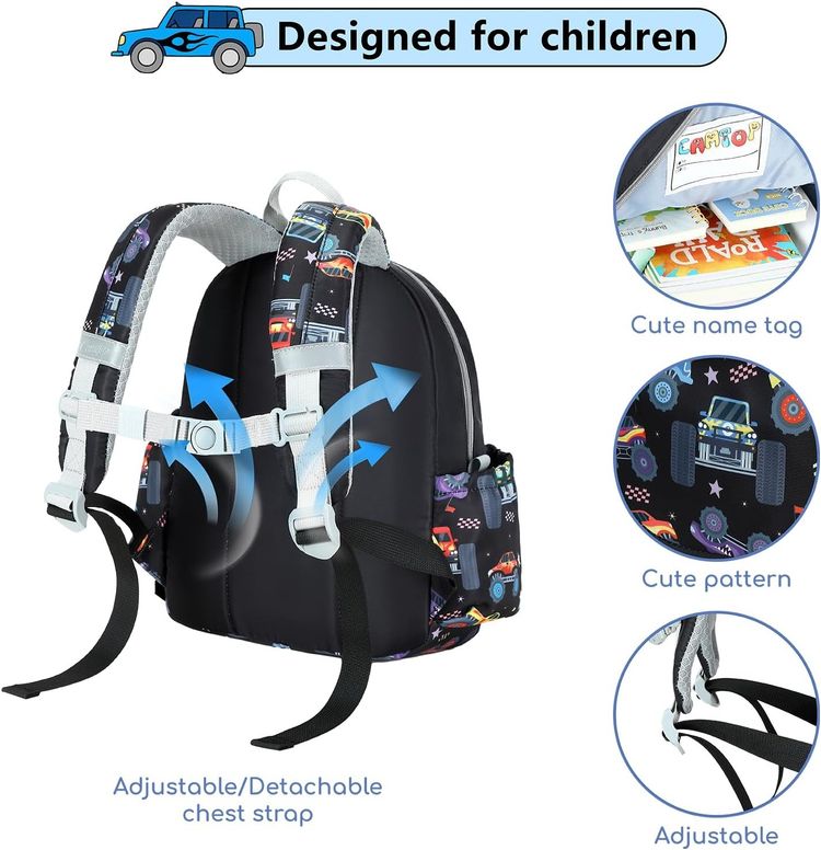 Kids Backpack With Monster Truck Pattern image 2