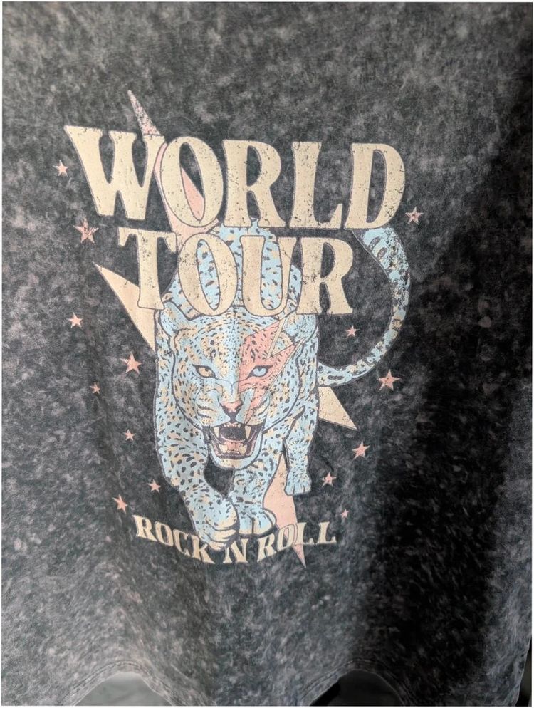 Zutter World Tour Leopard Acid Wash Grey T Shirt Size L image 2