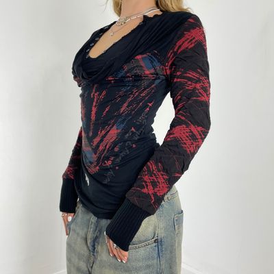 Desigual Black And Red Long Sleeve Top