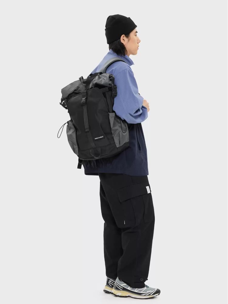 Black And Gray Roll-Top Backpack image 3