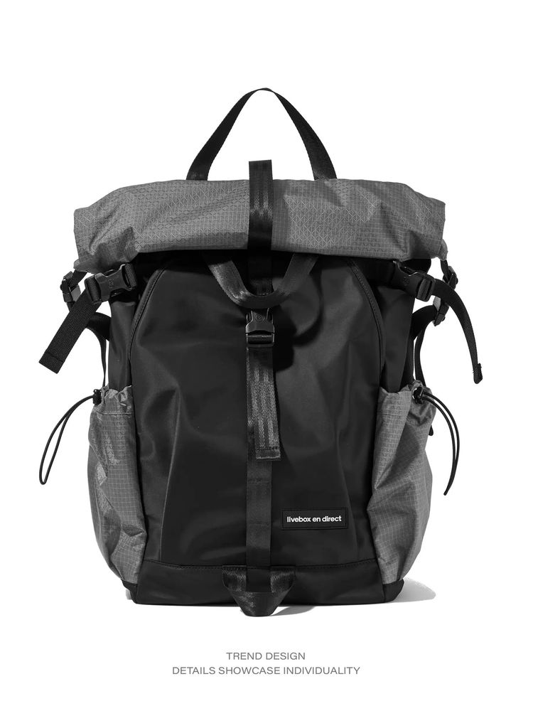 Black And Gray Roll-Top Backpack image 1