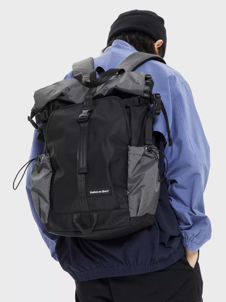 Black And Gray Roll-Top Backpack image 2