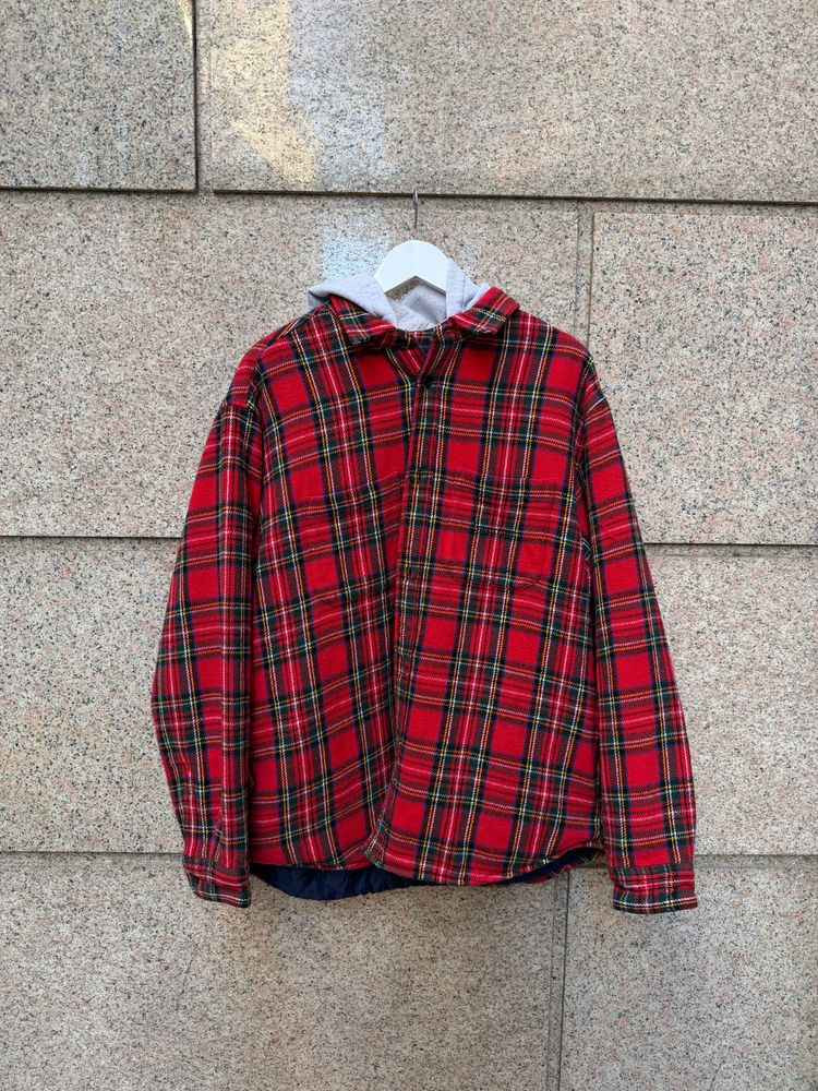 Red Plaid Shirt With Grey Hood Supreme L