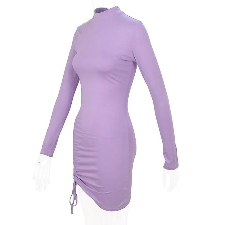 Immagine di Purple Ruched Long Sleeve Bodycon Dress 2