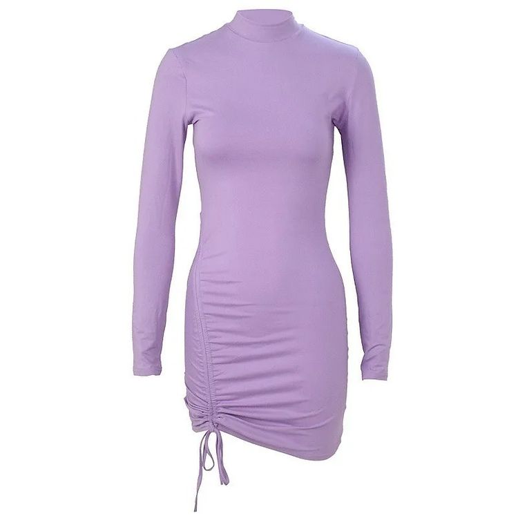 Purple Ruched Long Sleeve Bodycon Dress image 1