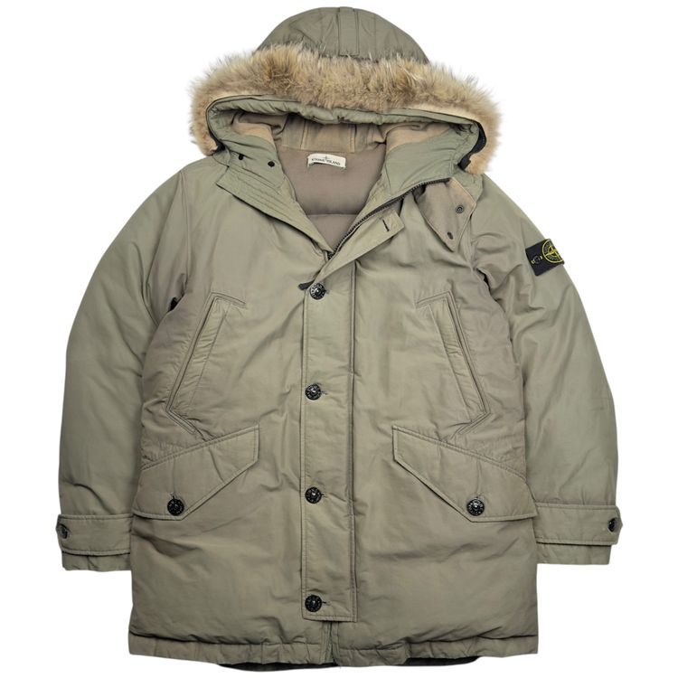 A/W 16 Stone Island Micro Reps Down Fur Trimmed Puffer Parka Jacket - Olive Green