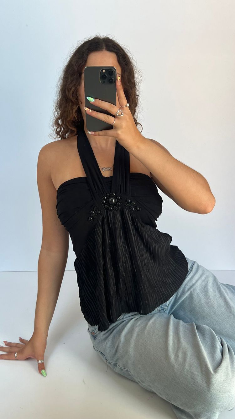 00s black beaded halter cami- size M 2