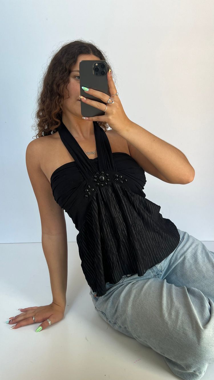 00s black beaded halter cami- size M 5
