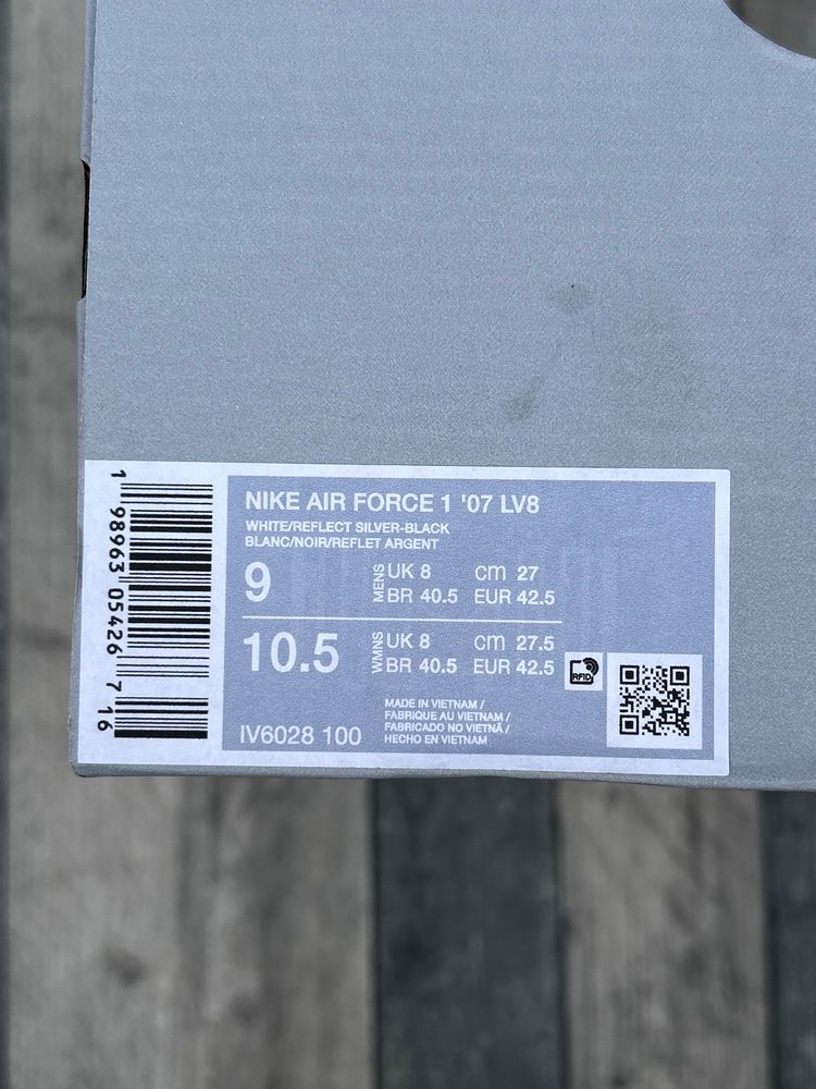 Nike Air Force 1 '07 LV8 Trainers ‘White Reflective Black’ - Size UK 8  image 9
