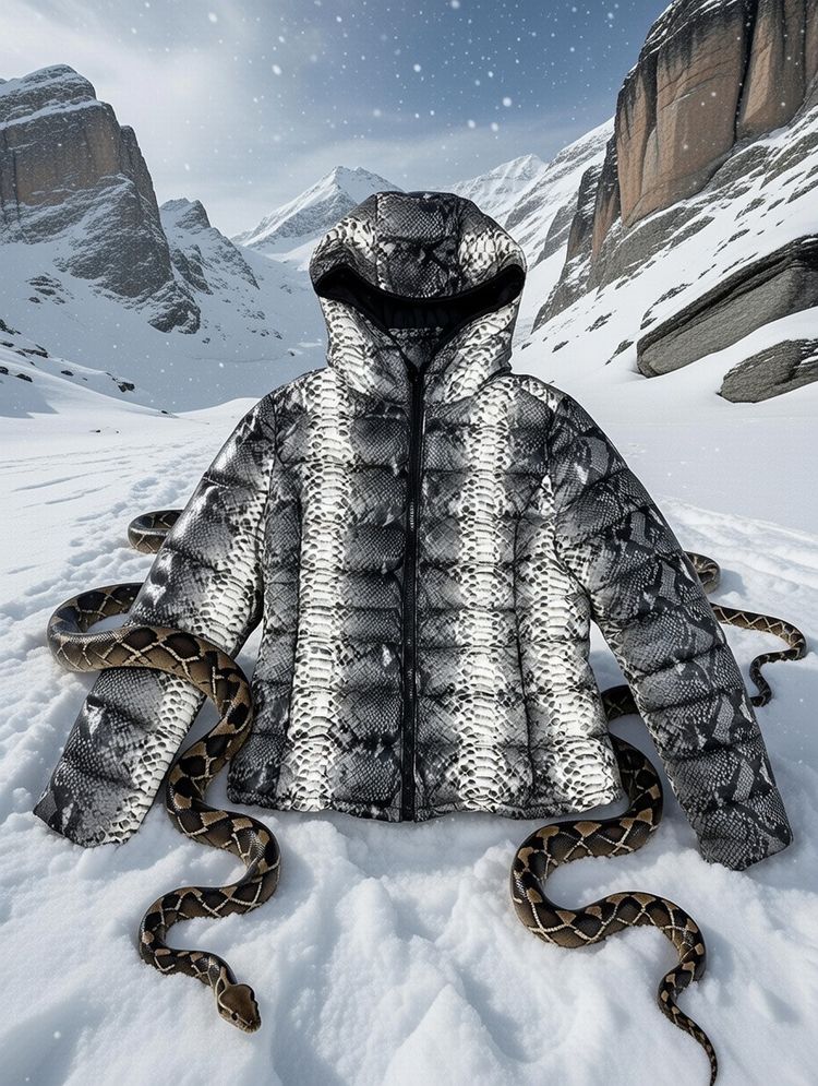 Puffa Black And White Snake Print Puffer Jacket With Hood product image