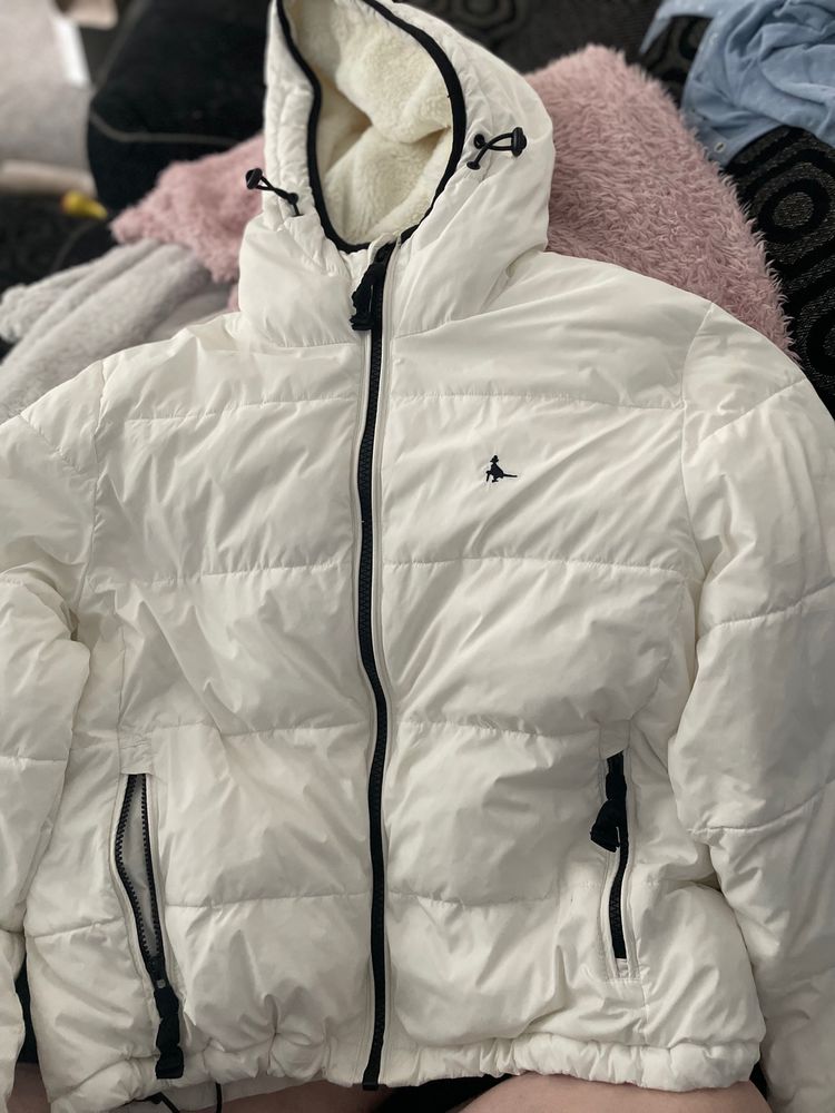 Jack Wills white puffer jacket with fleece lining image 1