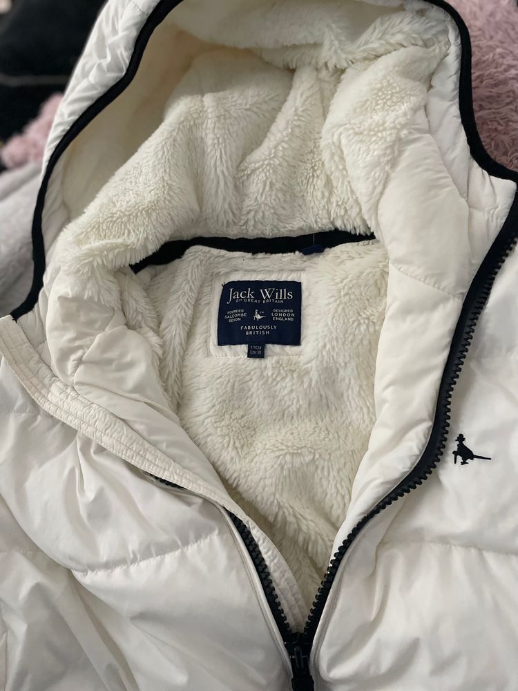 Jack Wills white puffer jacket with fleece lining image 2