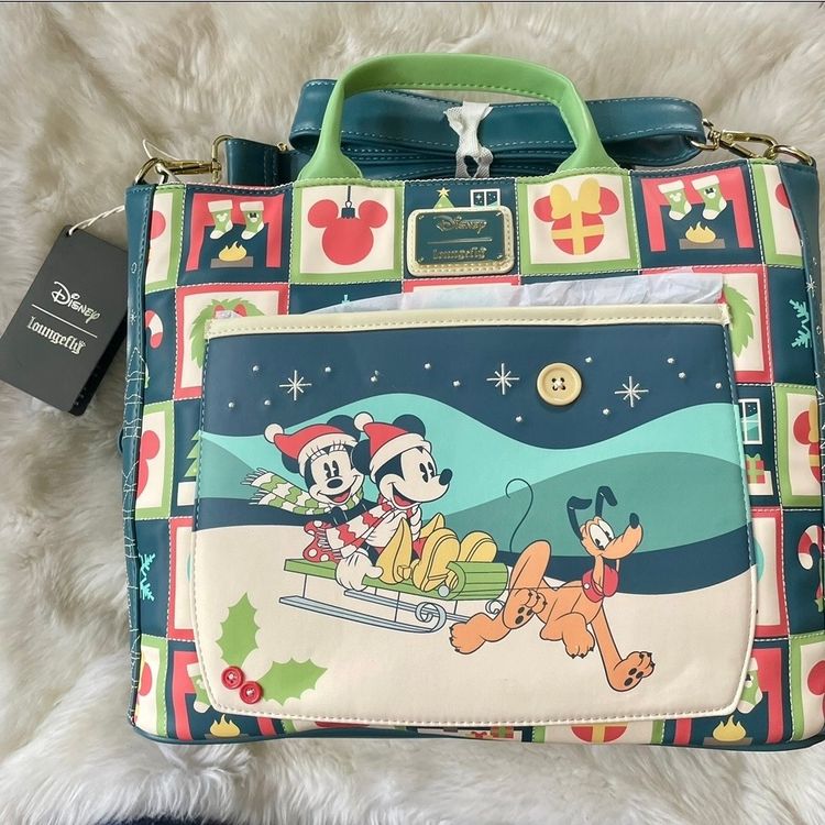 Disney Loungefly Mickey And Minnie Holiday Convertible Tote Bag image 1