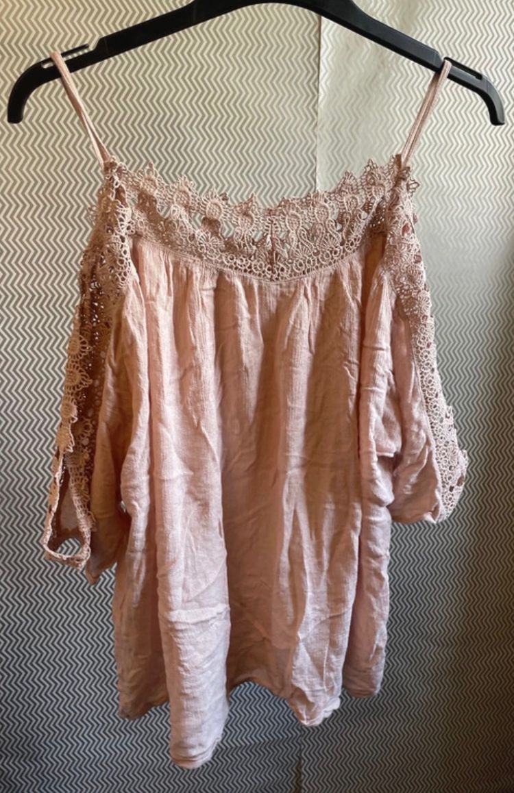 Pink Lace Cold Shoulder Top