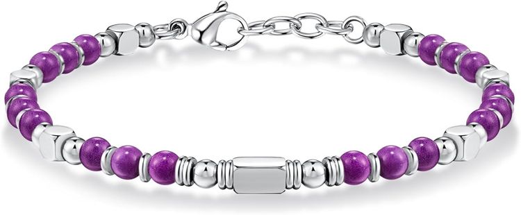 Other Purple Natural Stone Bead Bracelet With Stainless Steel Beads product image