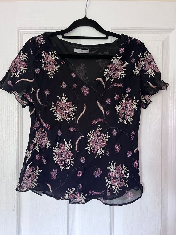 Y2k black floral sheer blouse