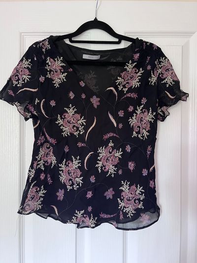 Y2k black floral sheer blouse