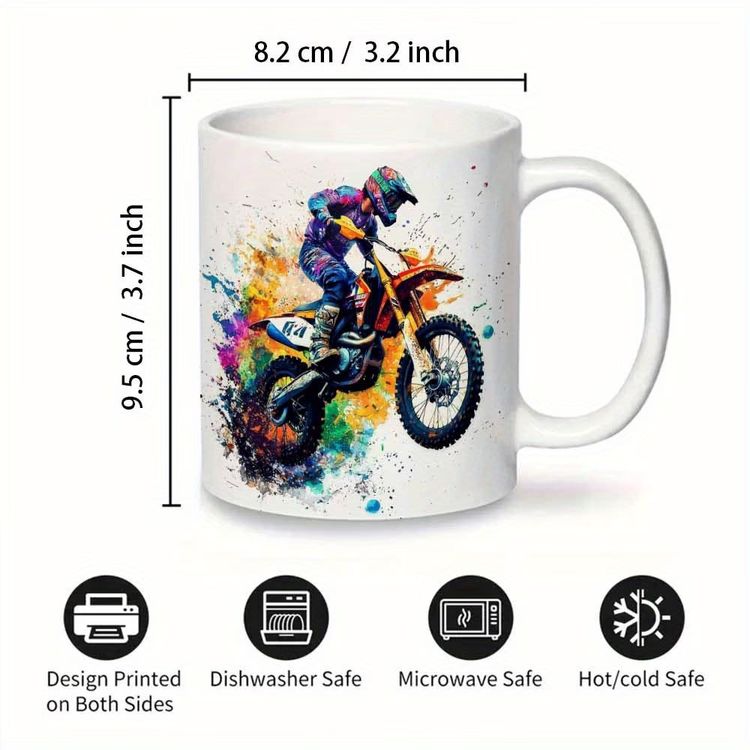 Dynamic Colorful Motocross Splash Art Ceramic Coffee Mug – Extreme Dirt Bike & Off-Road Rider Novelty Cup (M1094) image 3
