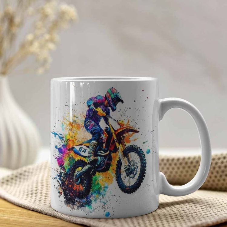 Dynamic Colorful Motocross Splash Art Ceramic Coffee Mug – Extreme Dirt Bike & Off-Road Rider Novelty Cup (M1094) image 10