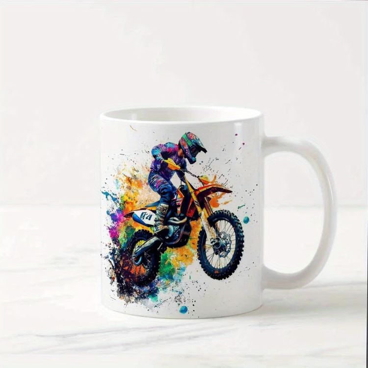 Dynamic Colorful Motocross Splash Art Ceramic Coffee Mug – Extreme Dirt Bike & Off-Road Rider Novelty Cup (M1094) image 9