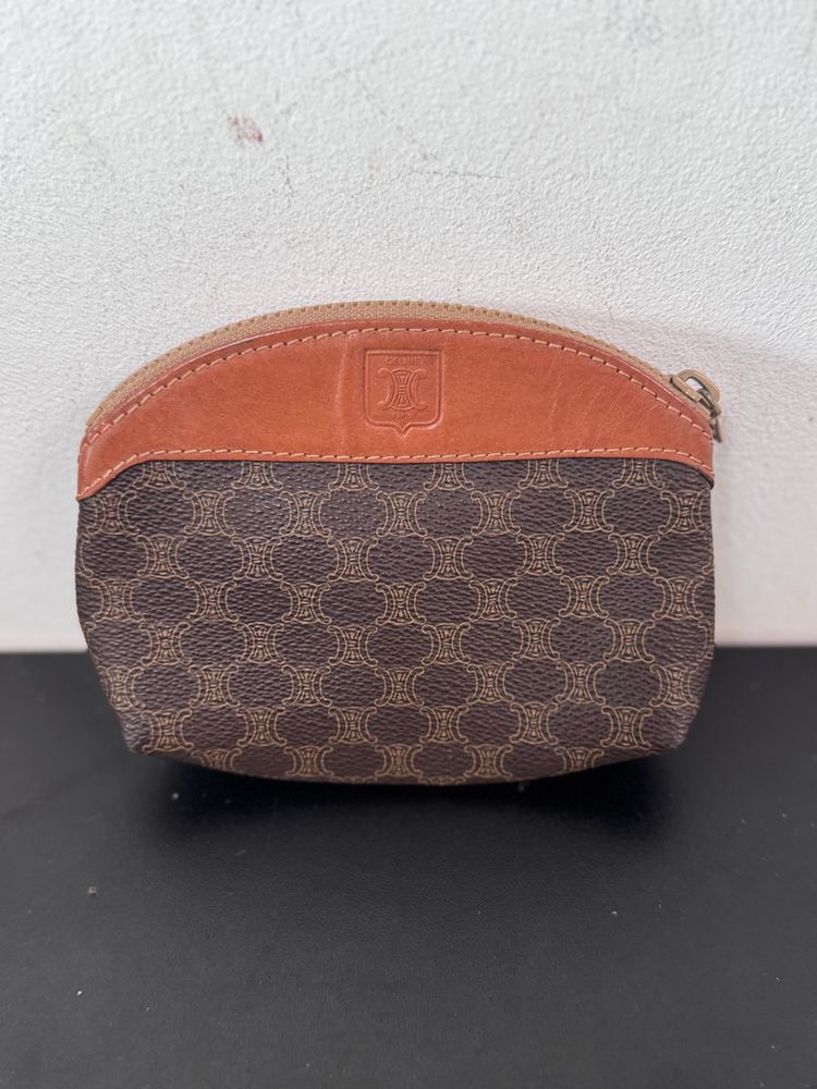 CELINE brown patterned pouch with leather trim product image