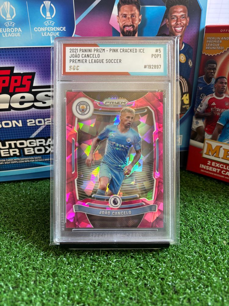 Panini 2021 Panini Prizm Pink Cracked Ice Joao Cancelo Premier League Soccer Card product image