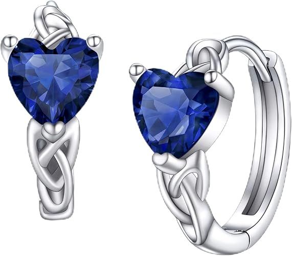 Heart-Shaped Blue Cubic Zirconia Hoop Earrings