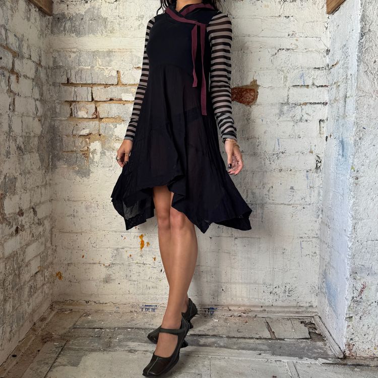 Cop copine black asymmetrical dress with striped long sleeve top