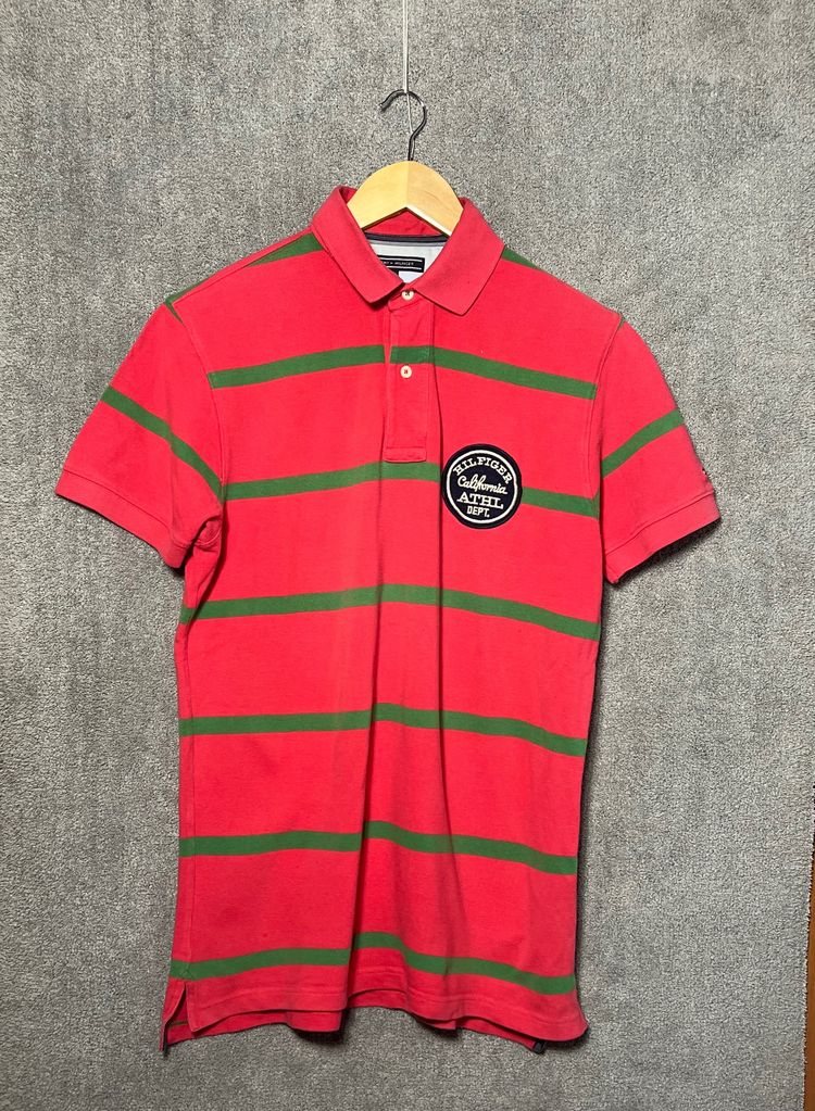 Immagine di Tommy Hilfiger Red And Green Striped Polo Shirt 1