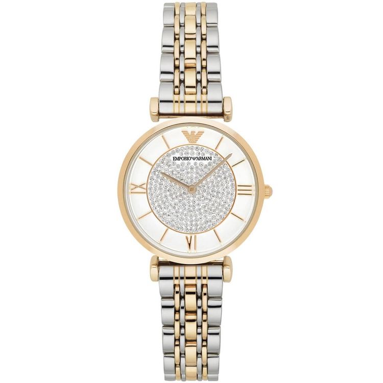 Emporio Armani Emporio Armani Women's Watch Stainless Steel Silver & God Tone Strap White Pave Crystal White Dial AR8031 Gianni T-Bar product image