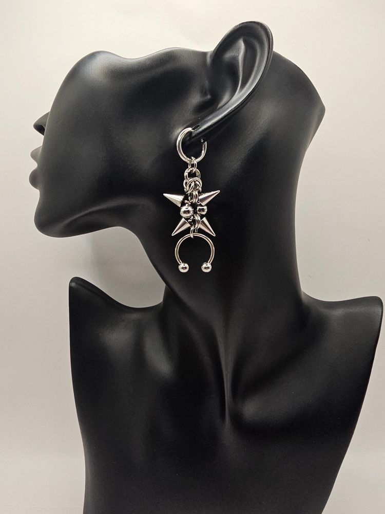 Other Silver-tone Stainless Steel 4 point Star And Horseshoe Dangle Earring product image
