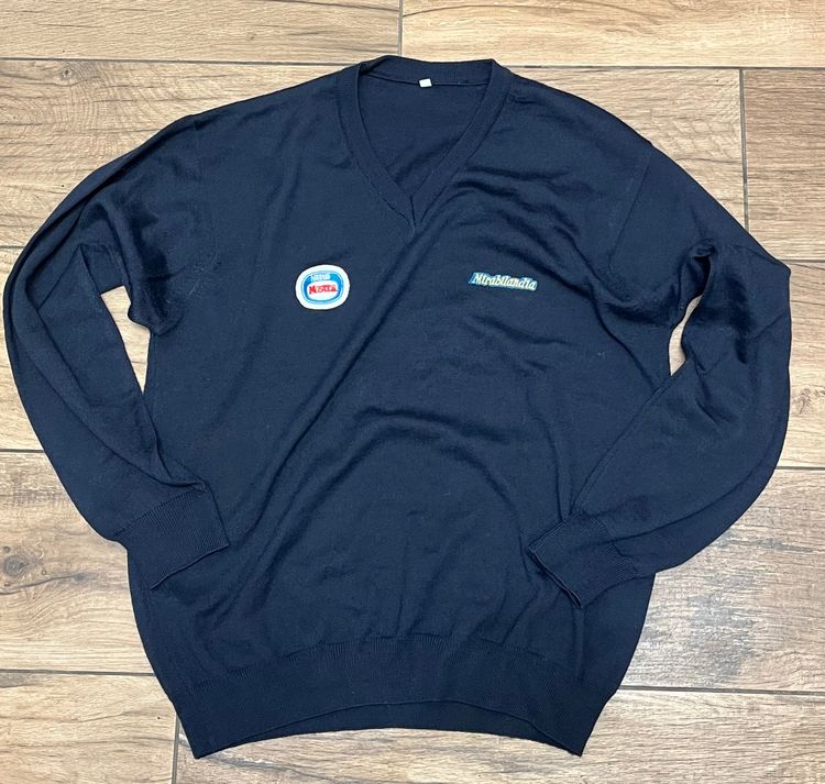 Black V-Neck Sweater With Mirabilandia And Nestle Motta Patches