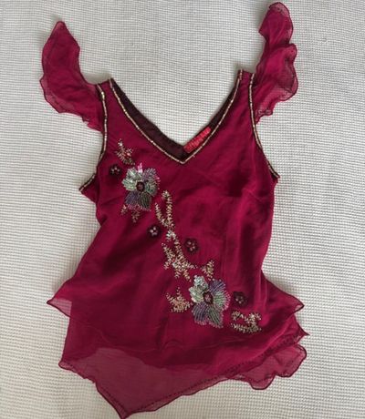 After shock Red Floral Embroidered Sleeveless Top