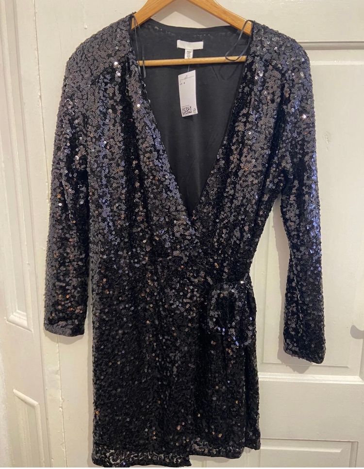 Black Sequin Wrap Dress 2