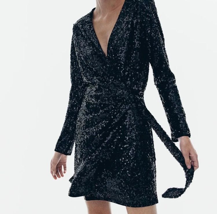 Black Sequin Wrap Dress
