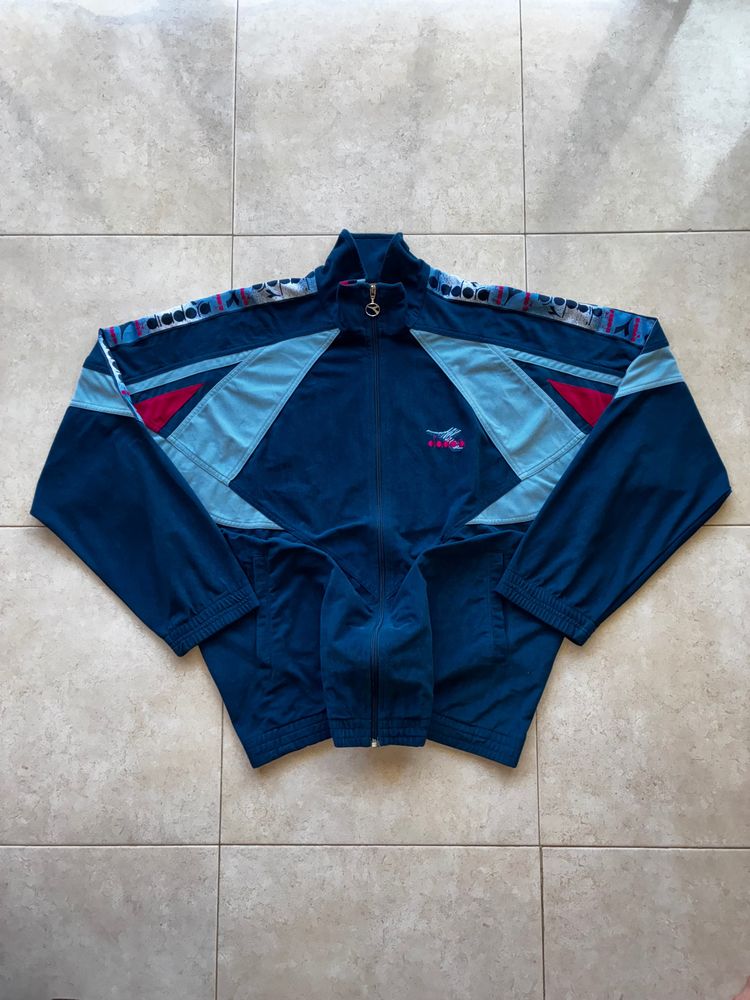 Diadora Vintage Track Jacket. Color Block Navy Blue/Light Blue/ Fucsia
