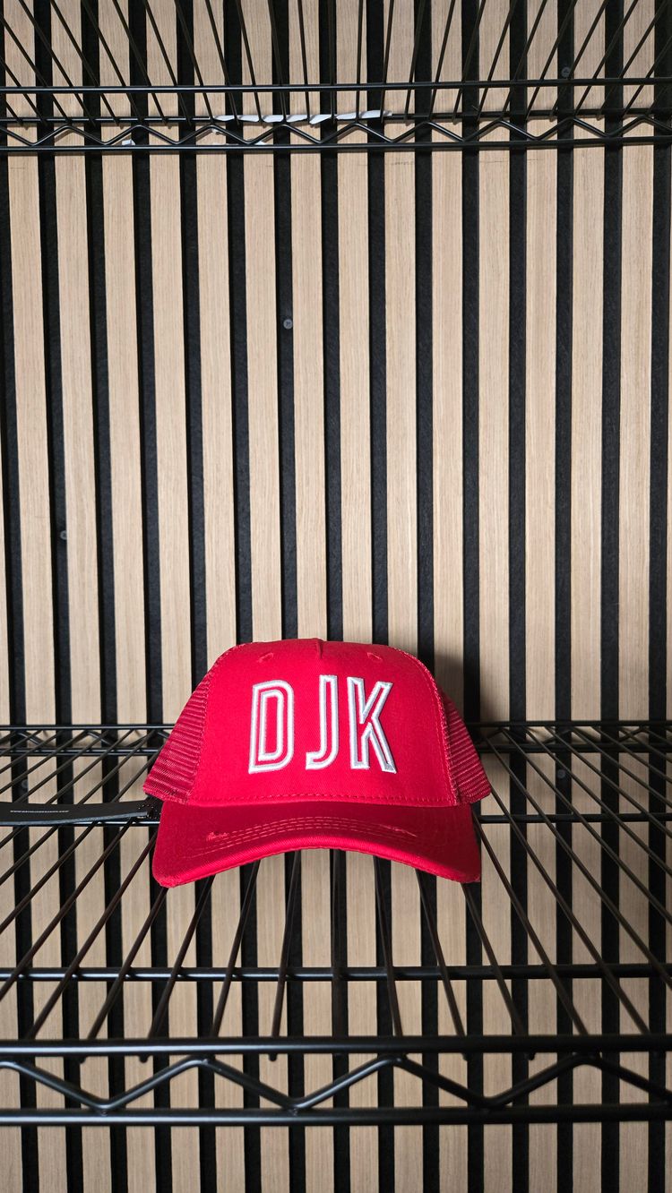 B129 DJK Outline Logo Red/white Cap Brand New