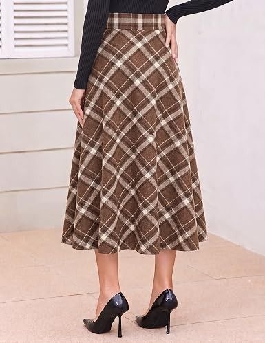 Immagine di Brown Plaid Midi Skirt 5