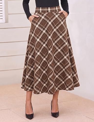 Immagine di Brown Plaid Midi Skirt 3