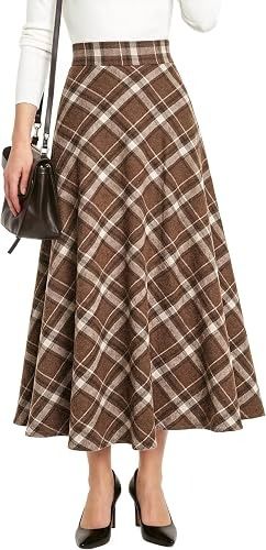Brown Plaid Midi Skirt image 1