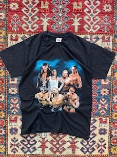 Black Graphic T-Shirt With Wrestling Figures